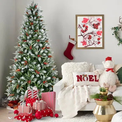 Streamdale Furniture Streamdale 4ft Snow-dusted Christmas Tree With Berries & Pine Cones - Easy Setup In Multi