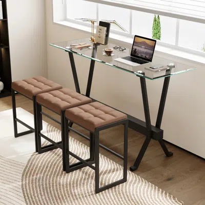 Streamdale Furniture Streamdale 4-piece Bar Table And Chair Set Tempered Glass Top Black Metal Frame
