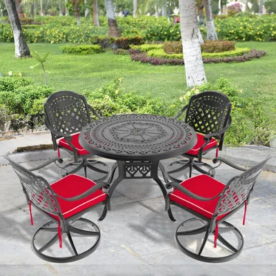 Streamdale Furniture Streamdale 5-pc Cast Aluminum Dining Set, 4 Swivel Chairs, 39" Round Table, Black Frame