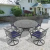 Streamdale Furniture Streamdale 7-pc Cast Aluminum Dining Set, 6 Swivel Chairs, 47" Round Table, Black Frame