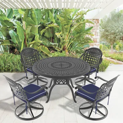 Streamdale Furniture Streamdale Stylish 4-piece Aluminum Outdoor Patio Table And Stackable Chair Set With Cushions