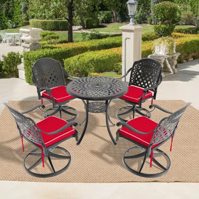 Streamdale Furniture Streamdale 5-pc Cast Aluminum Dining Set, 4 Swivel Chairs & 31" Round Table