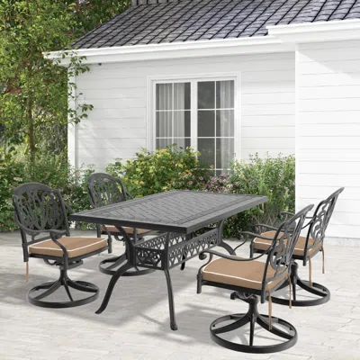 Streamdale Furniture Streamdale 5-pc Cast Aluminum Dining Set, 4 Swivel Chairs & Rectangular Table, Black Frame