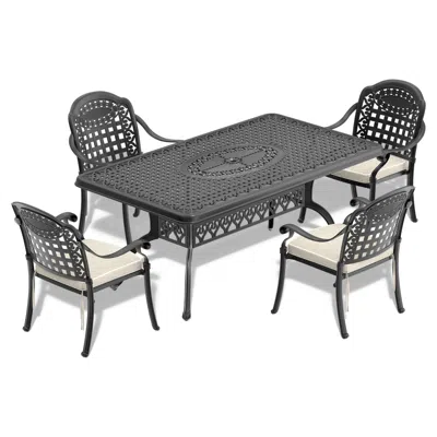 STREAMDALE FURNITURE STREAMDALE 5-PC CAST ALUMINUM PATIO SET, BLACK FRAME, RANDOM CUSHIONS