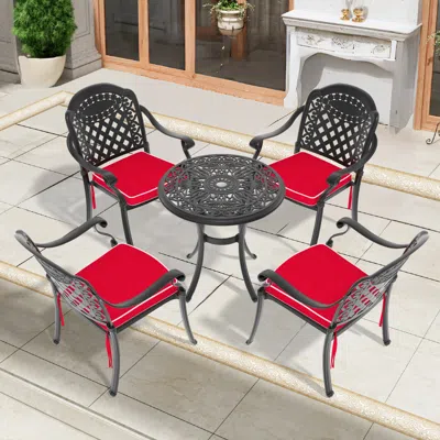 Streamdale Furniture Streamdale 5-pc Cast Aluminum Patio Set, Black Frame, Random Cushions