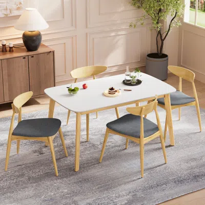 Streamdale Furniture Streamdale 5-piece Dining Set: Rubberwood Frame, Beige & Natural In Neutral