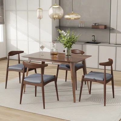 Streamdale Furniture Streamdale 5-piece Dining Set, Walnut & Light Gray