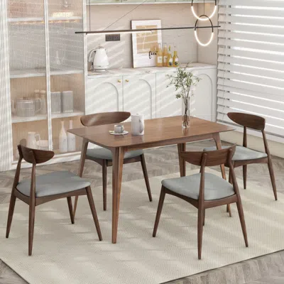 Streamdale Furniture Streamdale 5-piece Dining Set: Walnut Table & Light Gray Cushioned Chairs In Brown