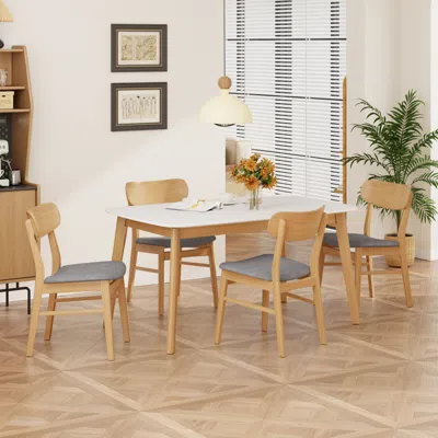 Streamdale Furniture Streamdale 5-piece Dining Table Set With Solid Wood Frame Table And 4 Upholstered Chairs, White Oak+