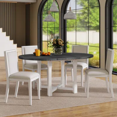 Streamdale Furniture Streamdale 5-piece Extendable Round Dining Set With Upholstered Chairs