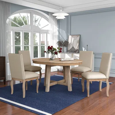 Streamdale Furniture Streamdale 5-piece Farmhouse Dining Table Set Wood Round Extendable Dining