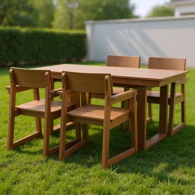 Streamdale Furniture Streamdale 5-piece Hdpe Outdoor Dining Set - Weather-resistant Patio Table & 4 Chairs (brown)