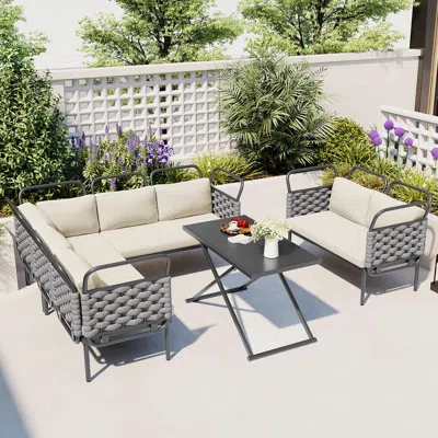 Streamdale Furniture Streamdale 5-piece Modern Patio Sectional Sofa Set With Table & Cushions