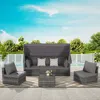 Streamdale Furniture Streamdale 5-piece Outdoor Wicker Daybed Set With Canopy & Cushions