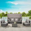 Streamdale Furniture Streamdale 5-piece Outdoor Wicker Daybed Set With Canopy & Cushions