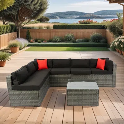 Streamdale Furniture Streamdale 5-piece Pe Rattan U Sofa Set With Black Cushion