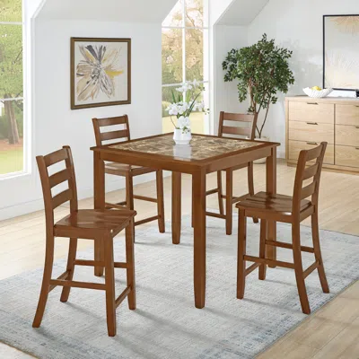 Streamdale Furniture Streamdale 5-piece Retro Dining Table & Chairs Set - Brown (assembly Required)