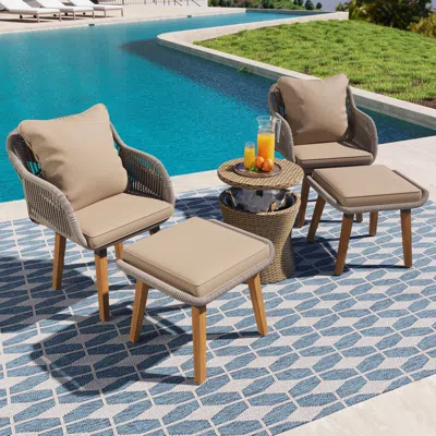 Streamdale Furniture Streamdale 5-piece Rope Weaving Patio Set With Pop-up Cool Bar Table