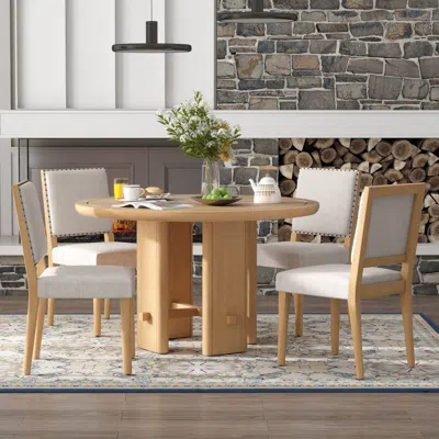 Streamdale Furniture Streamdale 5-piece Round Dining Set: Table & 4 Upholstered Chairs (brown)