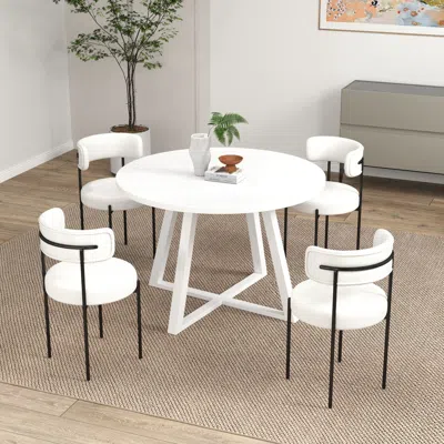 Streamdale Furniture Streamdale 5-piece Round Dining Set, Trestle Dining Table With 4 Boucle Chairs