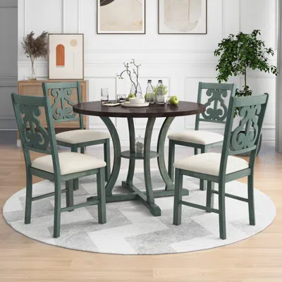 Streamdale Furniture Streamdale 5-piece Round Dining Table And 4 Fabric Chairs With Special-shaped