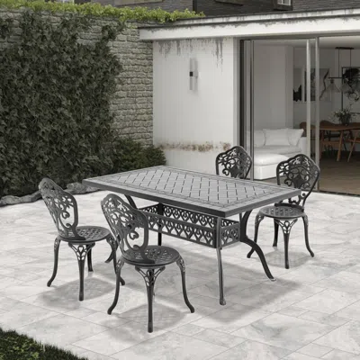 Streamdale Furniture Streamdale 5-piece Set Of All-weather Cast Aluminum Dining Furniture Set With Black Frame