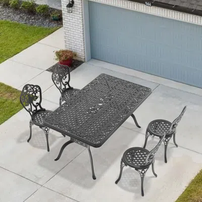 Streamdale Furniture Streamdale 5-piece Set Of All-weather Cast Aluminum Dining Furniture Set With Black Frame