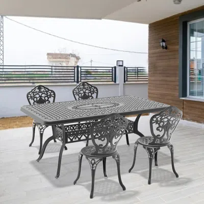 Streamdale Furniture Streamdale 5-piece Set Of All-weather Cast Aluminum Dining Furniture Set With Black Frame