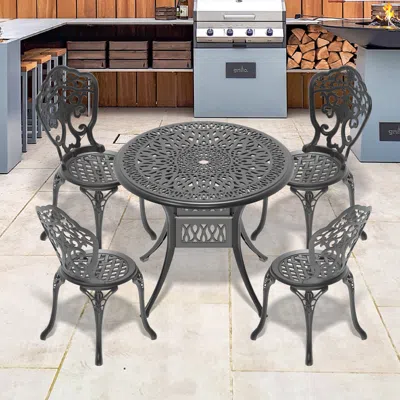 Streamdale Furniture Streamdale 5-piece Set Of All-weather Cast Aluminum Dining Furniture Set With Black Frame