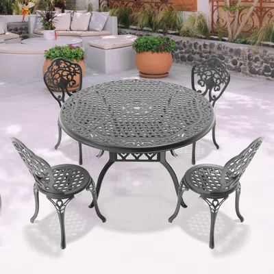 Streamdale Furniture Streamdale 5-piece Set Of All-weather Cast Aluminum Dining Furniture Set With Black Frame In Gray