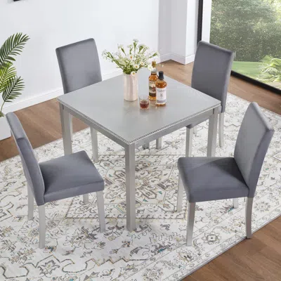 Streamdale Furniture Streamdale 5-piece Silver Grey Dining Set With Upholstered Chairs