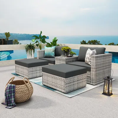 Streamdale Furniture Streamdale 5 Pieces Pe Wicker Sectional Sofa Set With Gray Cushion