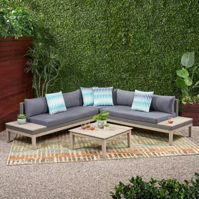 Streamdale Furniture Streamdale 5-seater Acacia Wood Patio Sofa With Cushion And Side Tables