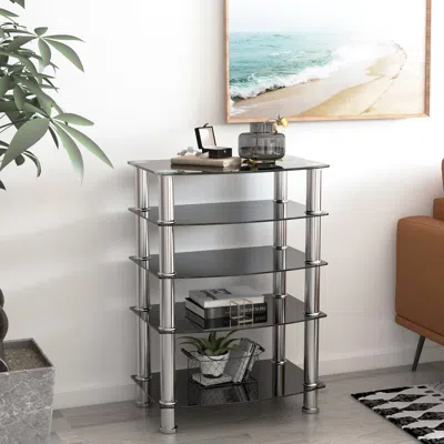 Streamdale Furniture Streamdale 5-tier Tempered Glass Side Table Stainless Steel Frame End Table In Metallic