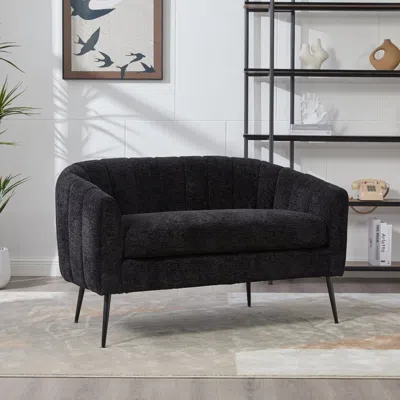 Streamdale Furniture Streamdale 50.2" Chenille Loveseat, Modern Glam Settee, Channel Tufted 2-seater, Black