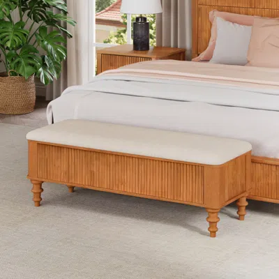 Streamdale Furniture Streamdale 50.8" Multi-functional Storage Ottoman Bench With Linen Seat & Rubberwood Base