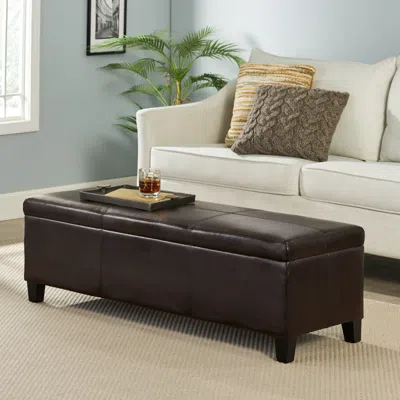 Streamdale Furniture Streamdale 51" Faux Leather Storage Ottoman With Brown Birch Legs