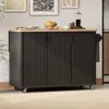 Streamdale Furniture Streamdale 51" Fluted Kitchen Island Cart With Storage, Drop Leaf, Towel Rack In Black