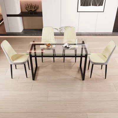 Streamdale Furniture Streamdale 51" Glass Dining Table Set With 4 Chairs - Modern Kitchen