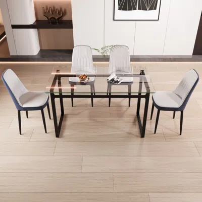 Streamdale Furniture Streamdale 51" Glass Dining Table Set With 4 Chairs - Modern Kitchen