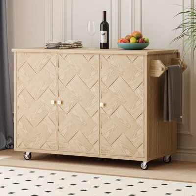 Streamdale Furniture Streamdale 51" Solid Wood Handwoven Kitchen Island On Wheels