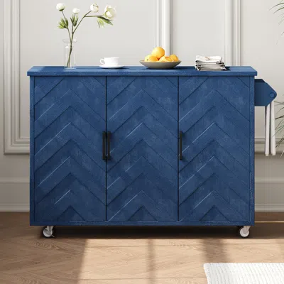 Streamdale Furniture Streamdale 51" Wave Kitchen Island With Drop Leaf And Storage In Blue