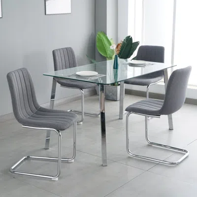 Streamdale Furniture Streamdale 51.1" Glass Table & Fabric Chair Set In Gray