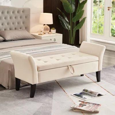 Streamdale Furniture Streamdale 51.5" Bed Bench With Storage Velvet In Neutral