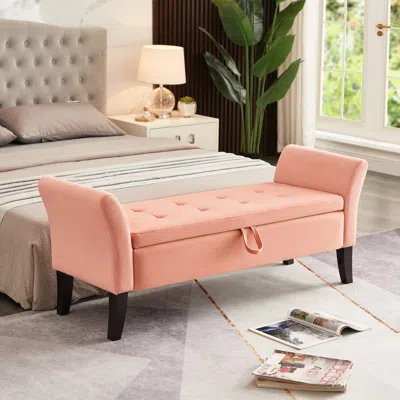 Streamdale Furniture Streamdale 51.5" Bed Bench With Storage Velvet In Orange