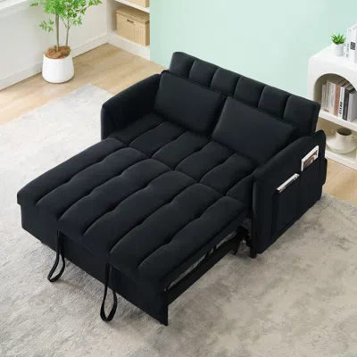 Streamdale Furniture Streamdale 52" Black Velvet Sleeper Sofa With Pillows & Pockets