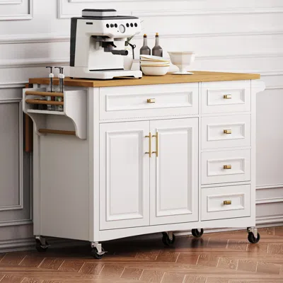 Streamdale Furniture Streamdale 52" Kitchen Island Cart With Drop Leaf, Storage, And Adjustable Shelf