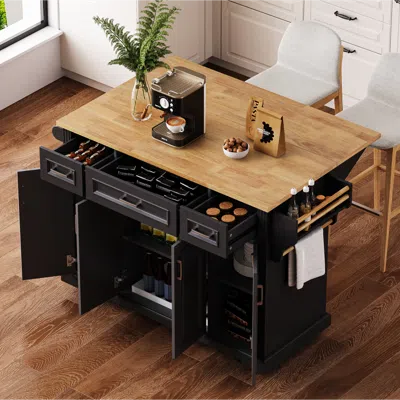 Streamdale Furniture Streamdale 54" Kitchen Island Cart, Drop Leaf, Storage