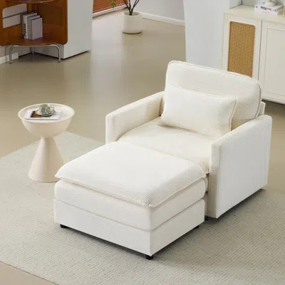 Streamdale Furniture Streamdale 54" Plush Cloud Sofa With Ottoman & Cushions (beige) In White