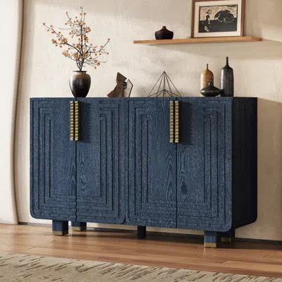 Streamdale Furniture Streamdale 54" Retro Buffet Cabinet - 4-door Fluted Sideboard (antique Navy)